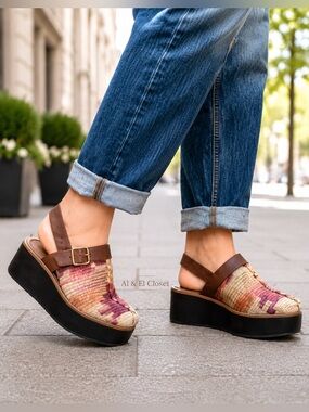 Free People Astrid Platform Mule Clogs Size 8 NWB – Multicolor Textured